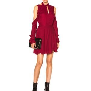 IRO Hanie Bordeaux Red Ruffle Mini Dress 36 S Indie Sleaze Backless Cutout